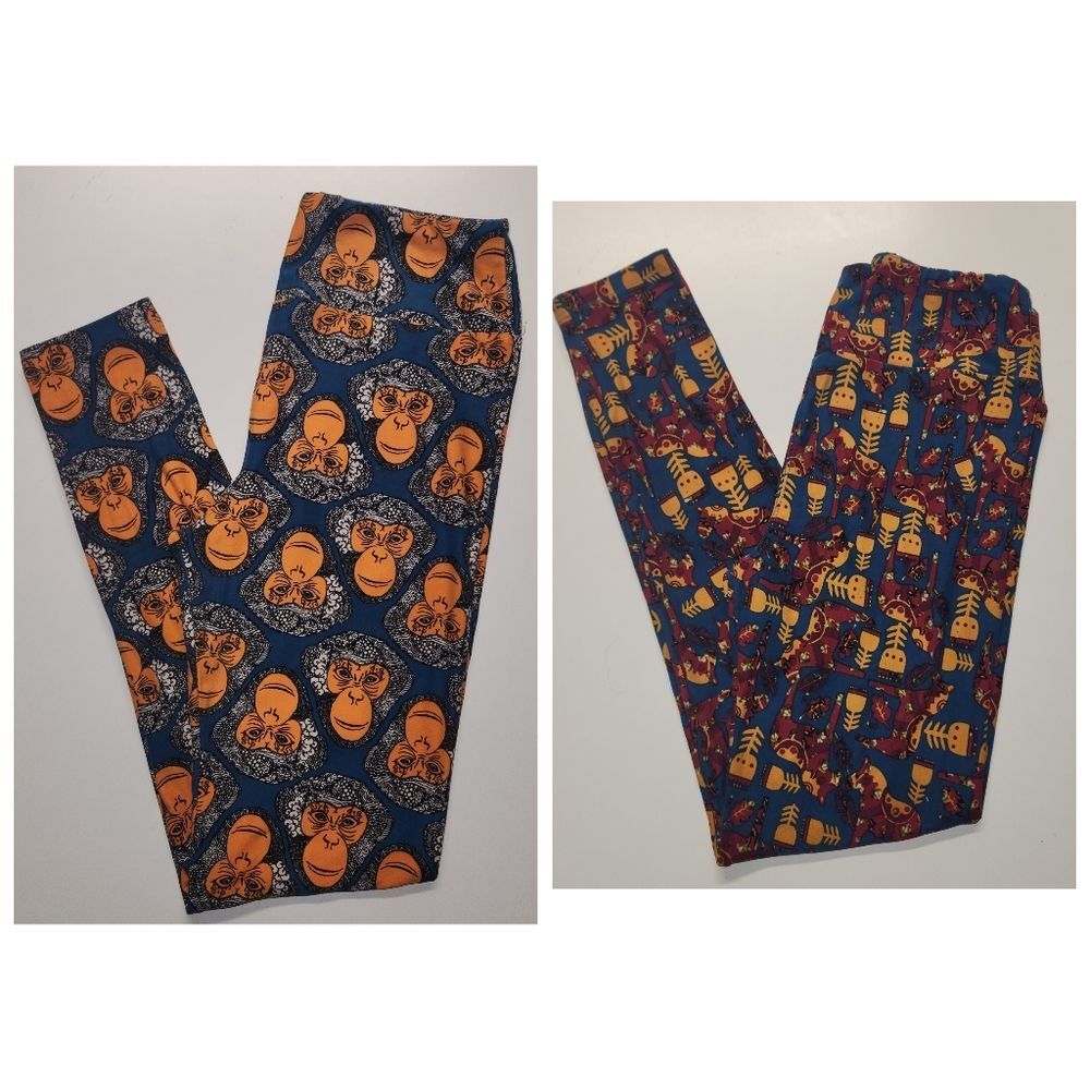 Set of 2 LuLaRoe Leggings: Russian Wooden Horse & Vintage Monkey Face One Size